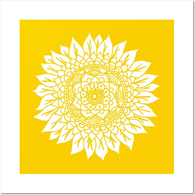 Yellow Sunflower Mandala Wall Art by julieerindesigns